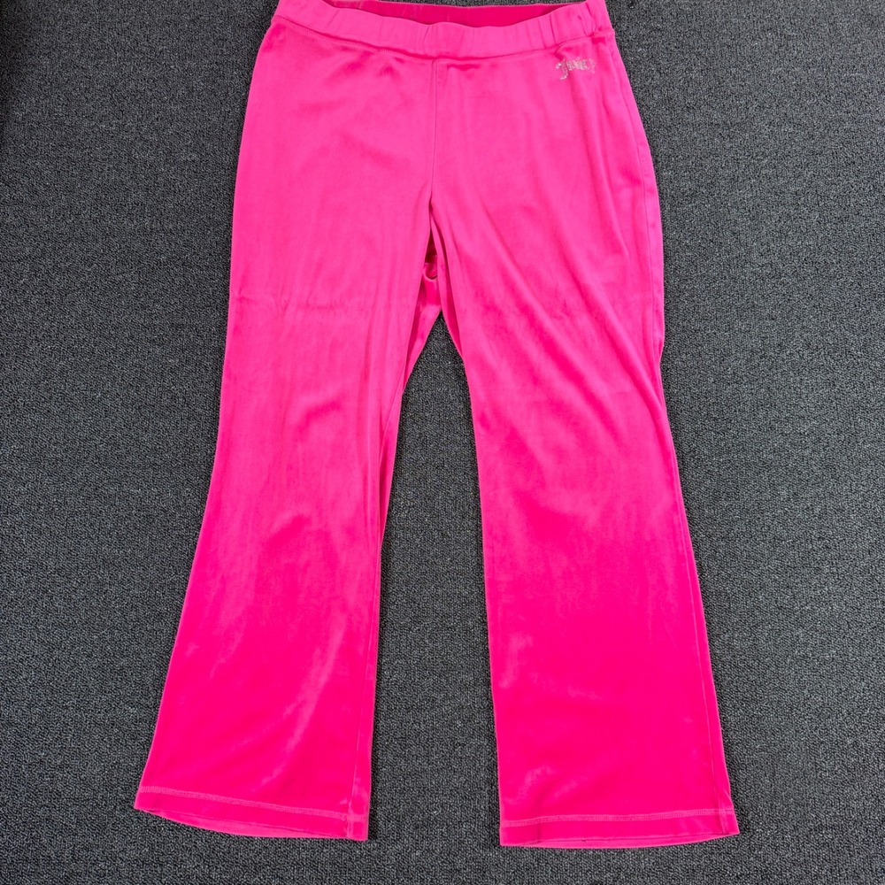 Juicy Couture Velour Rhinestone Flare Track Pants Women's XXL Hot Pink Y2K Style